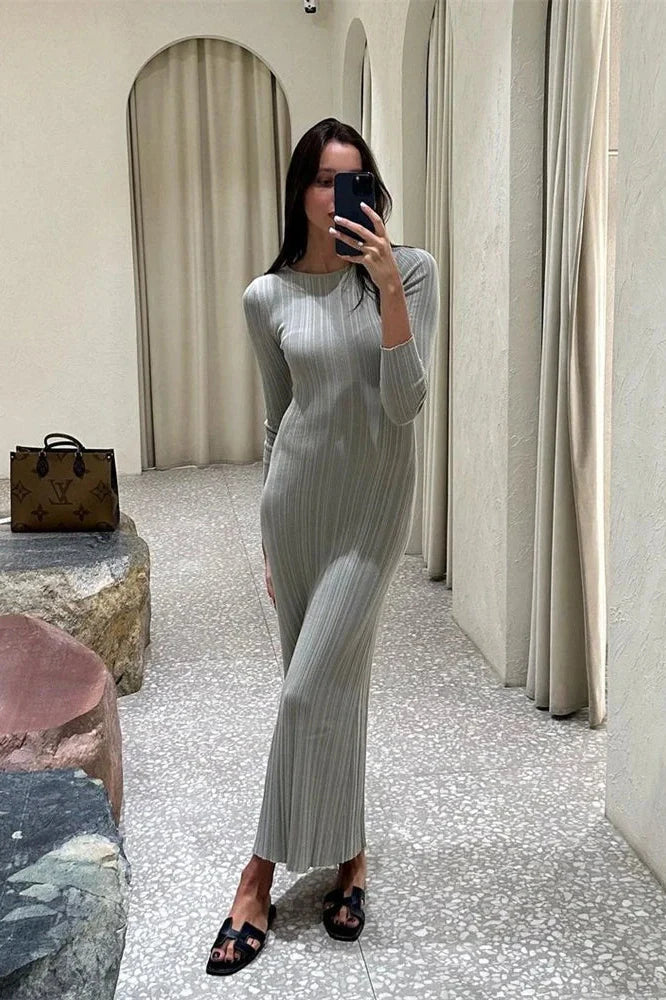 Long Sleeve Slim High Waist Maxi Dress