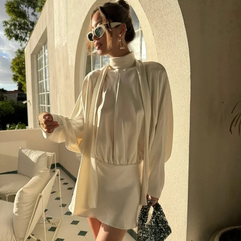 Lace-Up Long Sleeves Loose Mini Dress