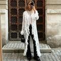 See Through Lace Up Patchwork Maxi Dress