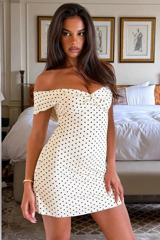 Polka Dot Print Sleeveless Backless Slim Mini Dress