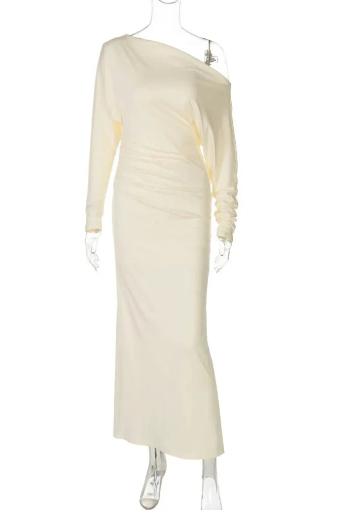 One Shoulder Backless Long Sleeve Bodycon Maxi Dress