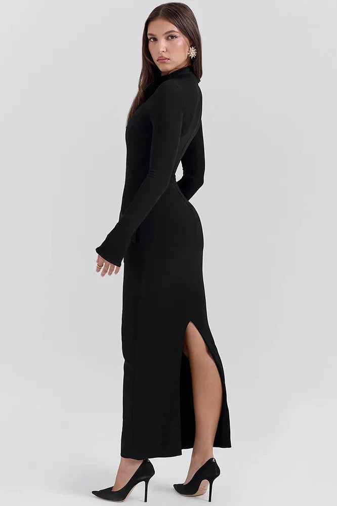 Long Sleeve O-Neck Split Bodycon Maxi Dress