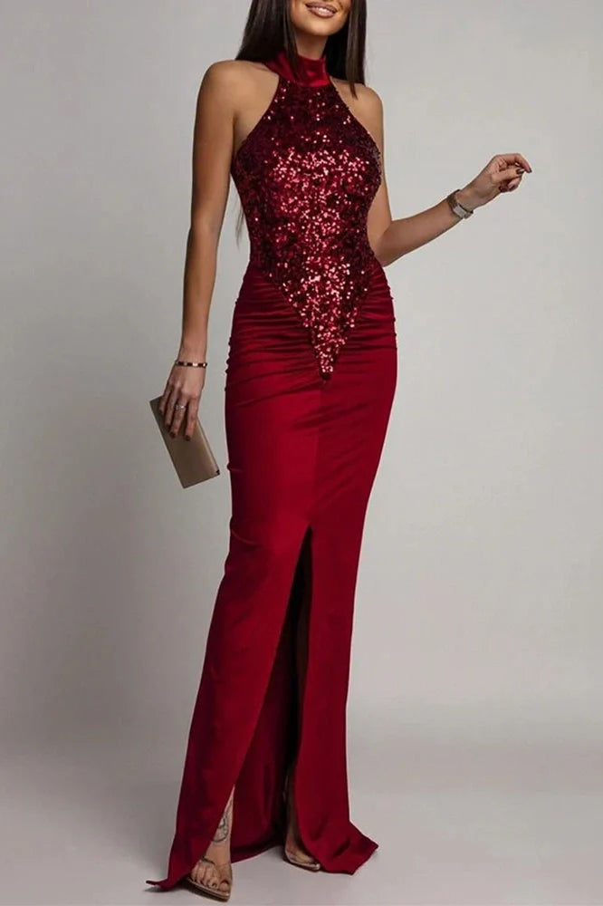 Elegant Hollow Out Bodycon Pleat Sleeveless Maxi Dress