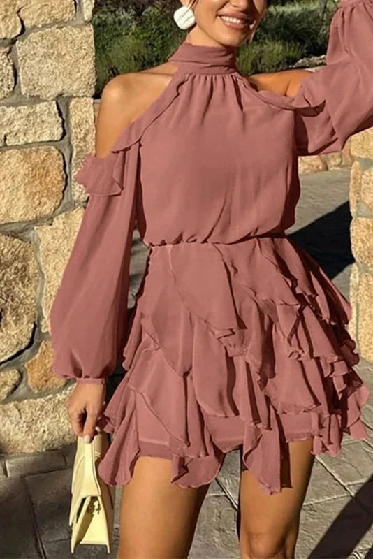Long Sleeve Off-Shoulder High Waist Mini Dress