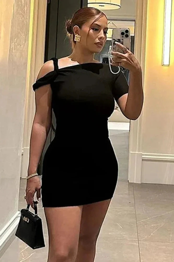 One Shoulder Slim High Waist Sleeveless Bodycon Mini Dress