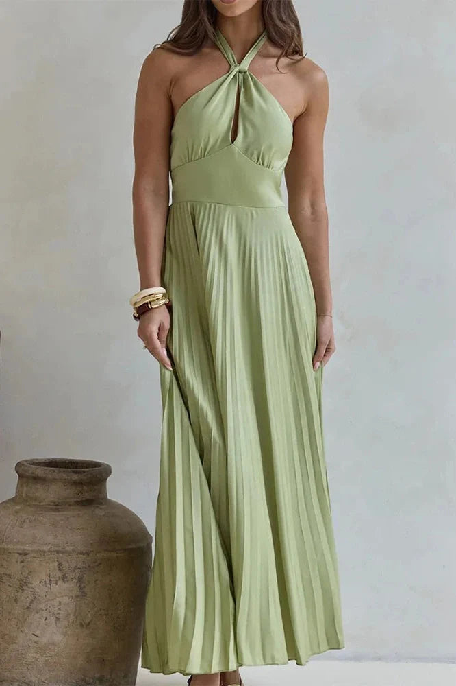 Off-Shoulder Backless Sleeveless Pleated Maxi Dress
