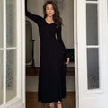 V-Neck High Waisted Long Sleeve Maxi Dress