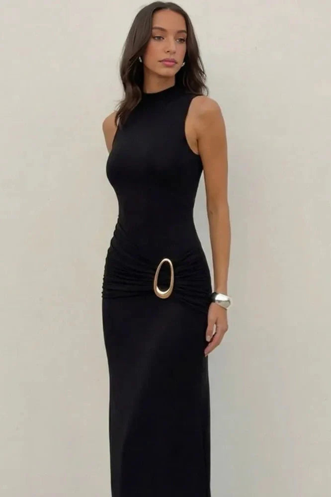 Turtleneck Sleeveless Bodycon Maxi Dress