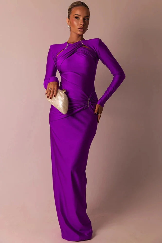 Hollow Out Long Sleeve Bodycon Maxi Dress