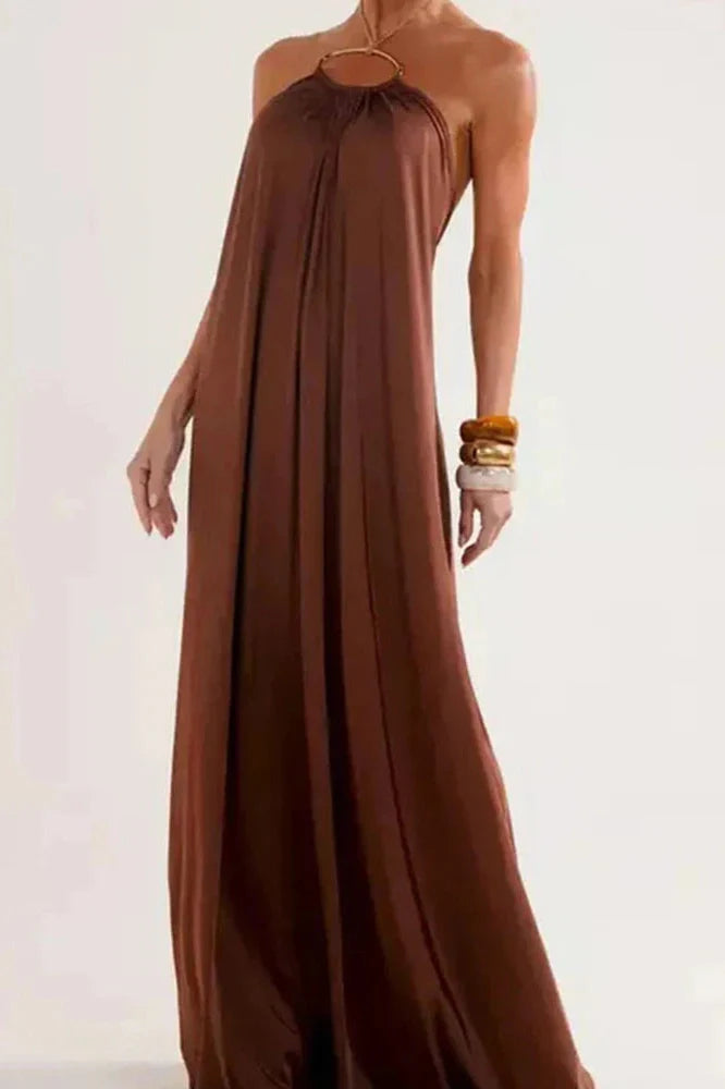Elegant Hollow Out High Waist Backless Loose Maxi Dress