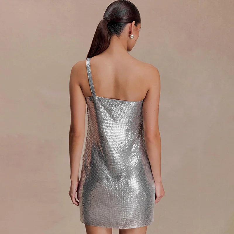 One Shoulder Backless Patchwork Mini Dress