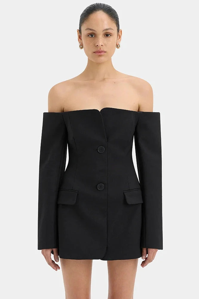 Off-shoulder Strapless Long Sleeve Backless Mini Dress