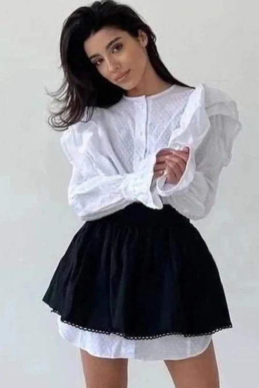 Flare Sleeve High Waisted Patchwork Mini Dress
