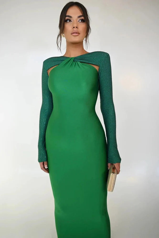 Hollow Out Long Sleeve Bodycon Maxi Dress