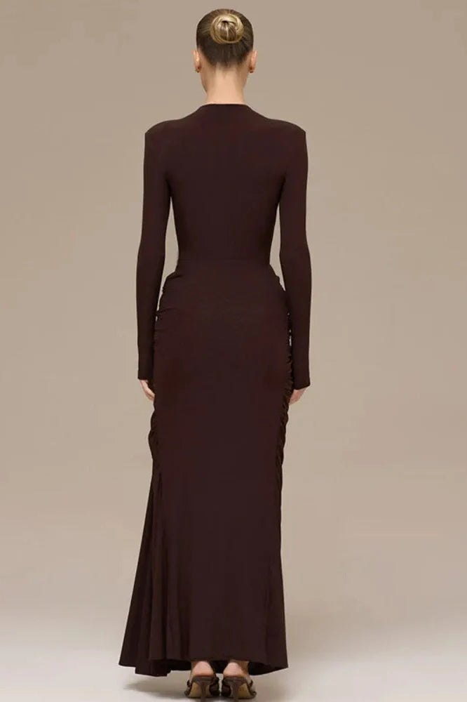 Long Sleeve O Neck High Waist Bodycon Maxi Dress