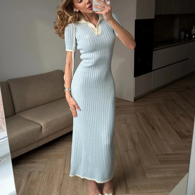 Knitted Short Sleeve High Waist Maxi Dress