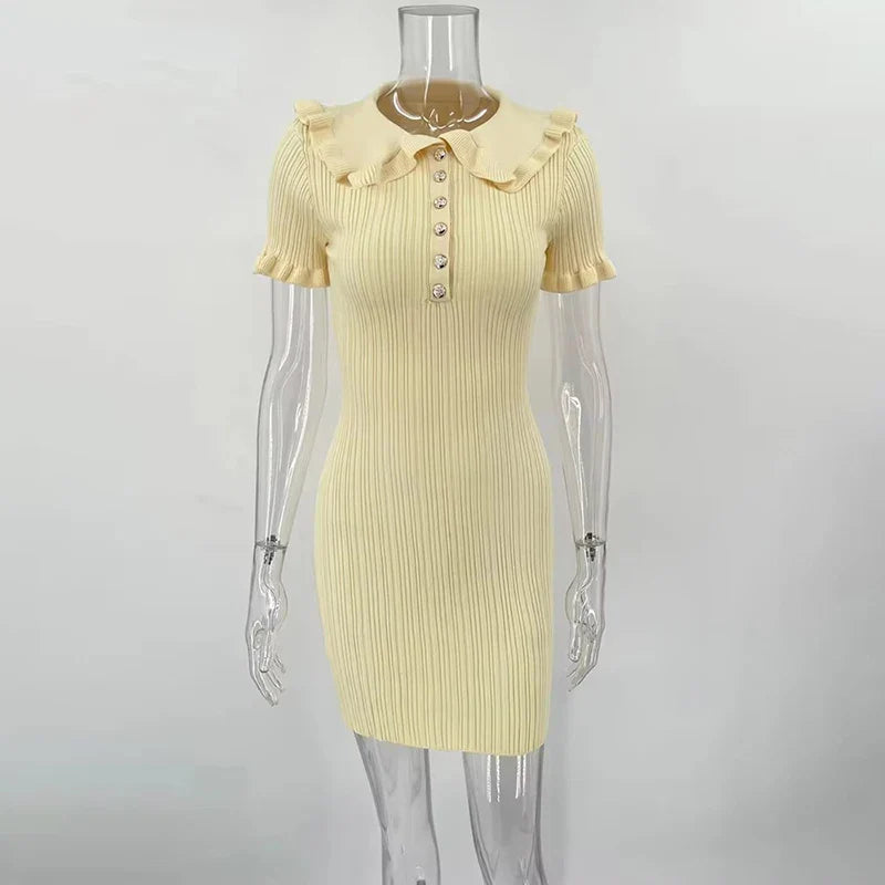 Knitted High Waist Short Sleeve Mini Dress