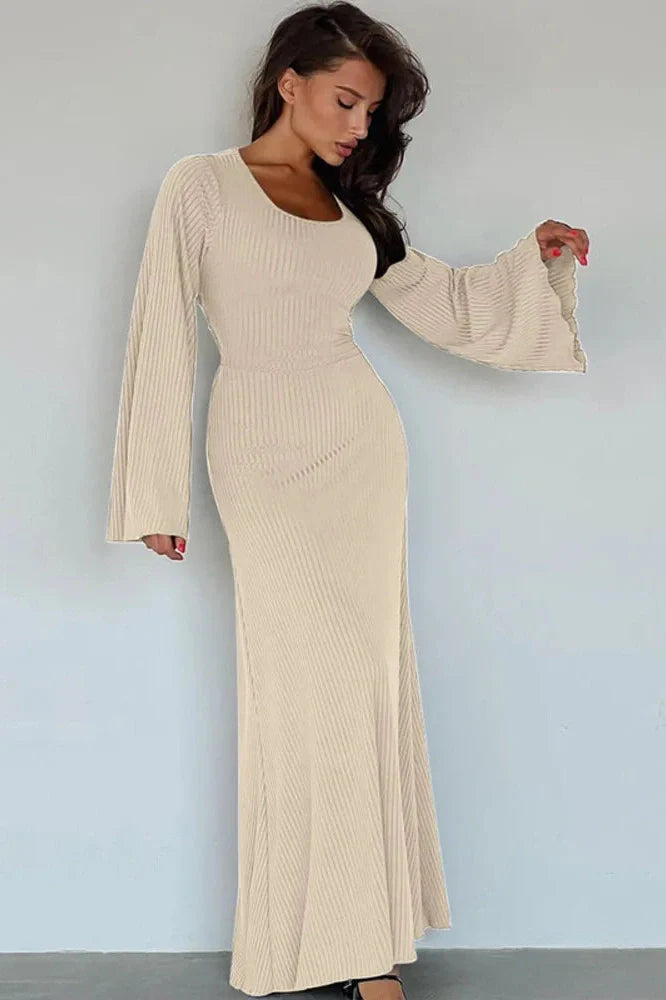 Lace-up Long Sleeve Bodycon Maxi Dress