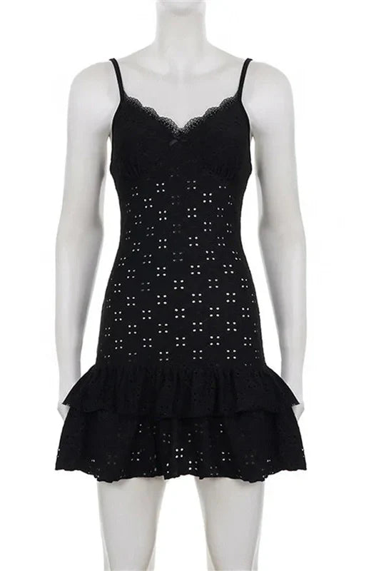 Hollow Out Lace Backless Mini Dress