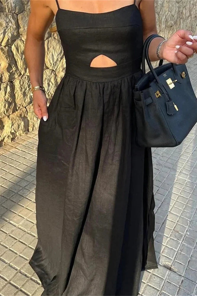 Hollow Out High Waist Backless Slim Maxi Dress