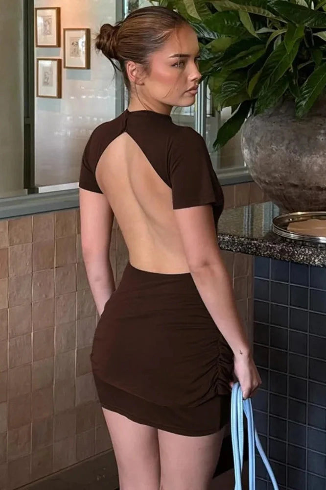 Elegant Backless Short Sleeve Mini Dress