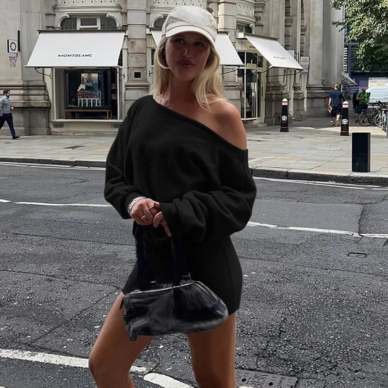 One Shoulder Long Sleeve Slim Mini Dress