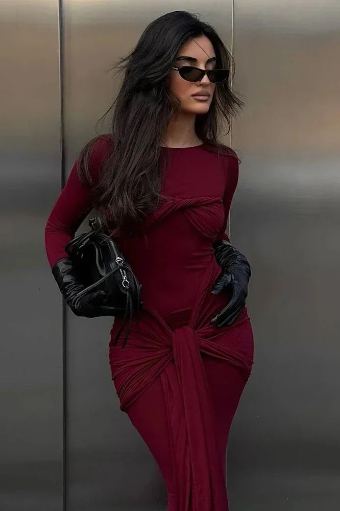 Elegant Bodycon Long Sleeve Maxi Dress