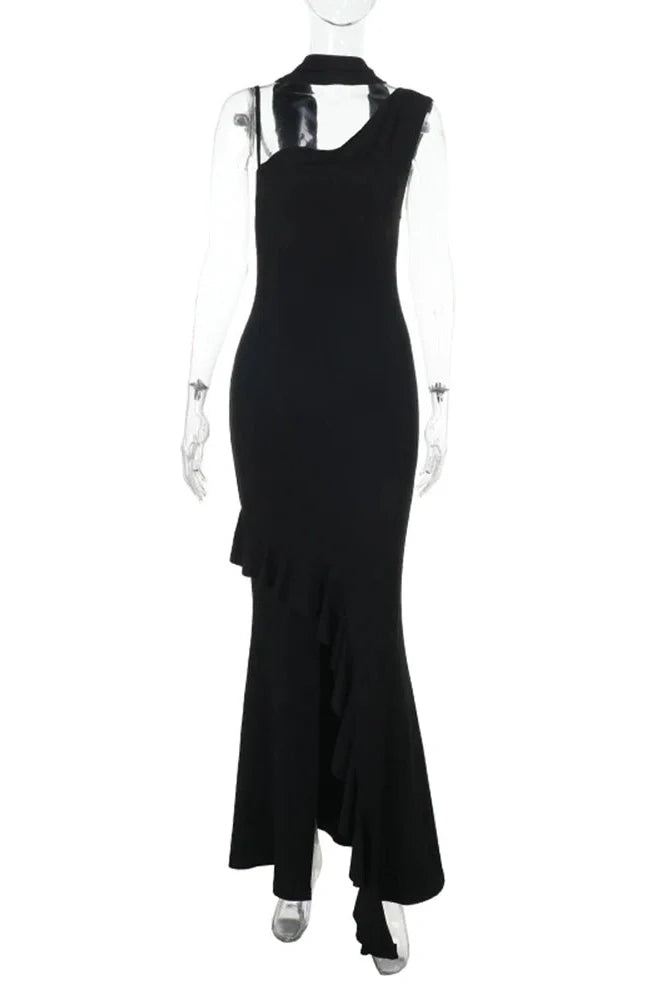 Elegant V Neck Slim High Slit Sleeveless Maxi Dress