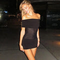 Off Shoulder See Through Patchwork Mini Dress