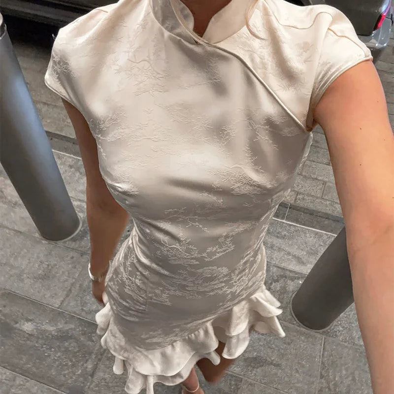 Elegant Short Sleeve High Waist Mini Dress