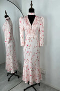 Printed V-Neck High Waist Slim Lace-Up Maxi Dress
