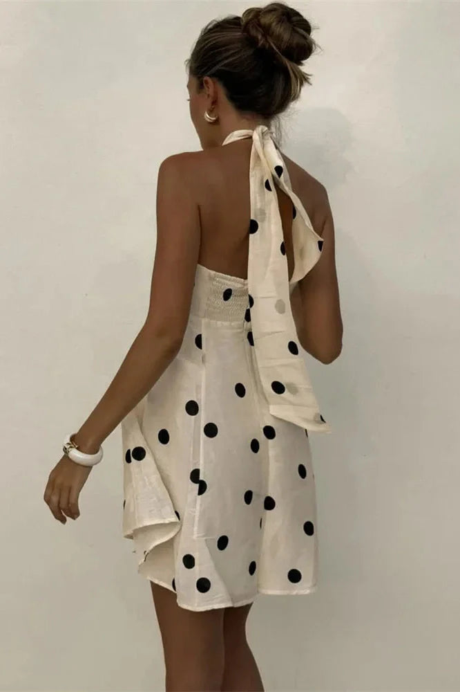 Printed Lace-Up Pleated Backless Bodycon Mini Dress