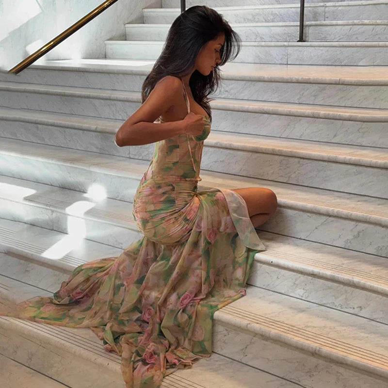 Spaghetti Strap High Waist Slim Maxi Dress