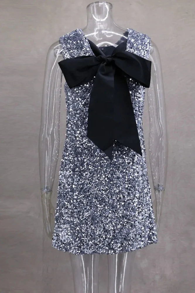 Backless Sleeveless A-line Sparkle Mini Dress