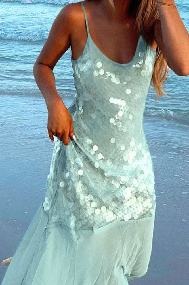 U Neck Backless Sleeveless High Waist Maxi Dress
