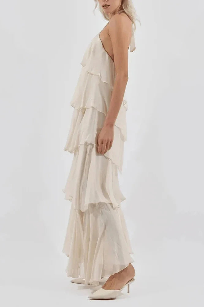 Off Shoulder Sleeveless Loose A-Line High Waist Maxi Dress
