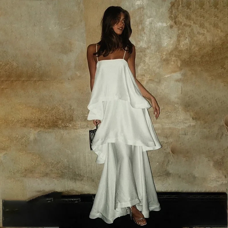 Sleeveless A-Line Pleated Loose Maxi Dress