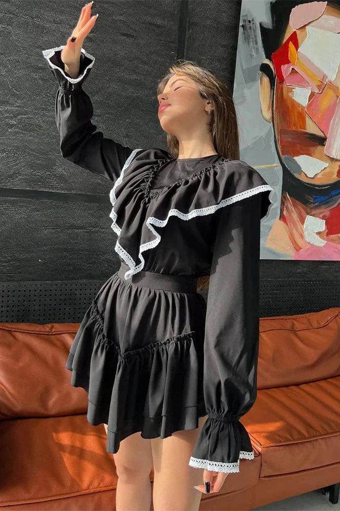 Elegant Lace Slim Long Sleeve Mini Dress
