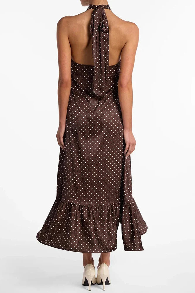 Polka Dot Sleeveless Backless High Waist Maxi Dress