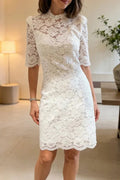 See-Through Lace Patchwork Short Sleeve Mini Dress