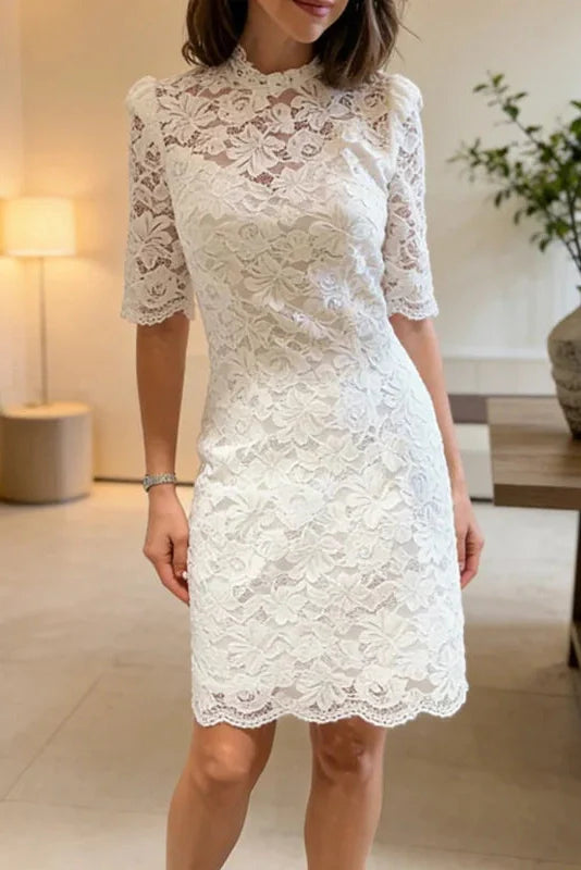 See-Through Lace Patchwork Short Sleeve Mini Dress