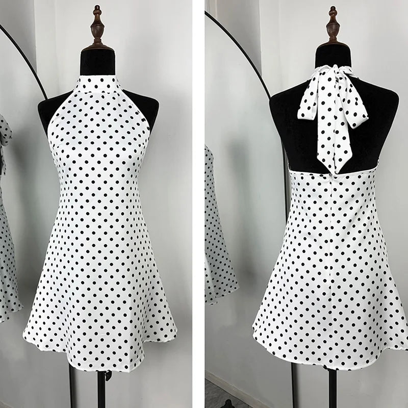 Polka Dot Sleeveless Backless Slim Mini Dress