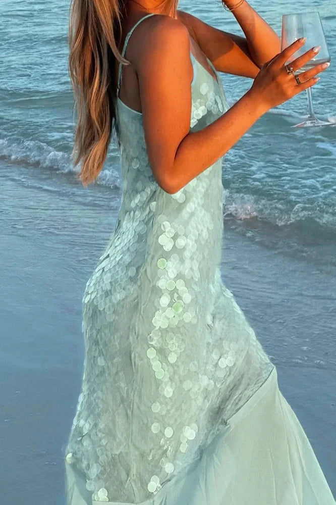 U Neck Backless Sleeveless High Waist Maxi Dress