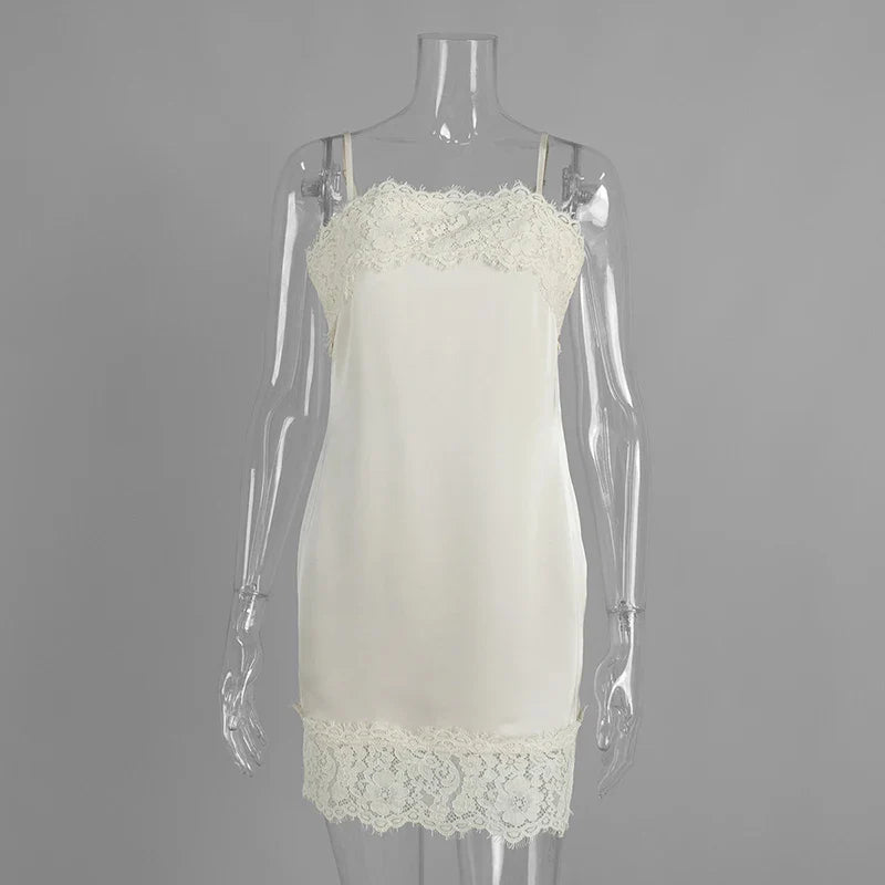 Lace Sleeveless Loose Spaghetti Strap Mini Dress