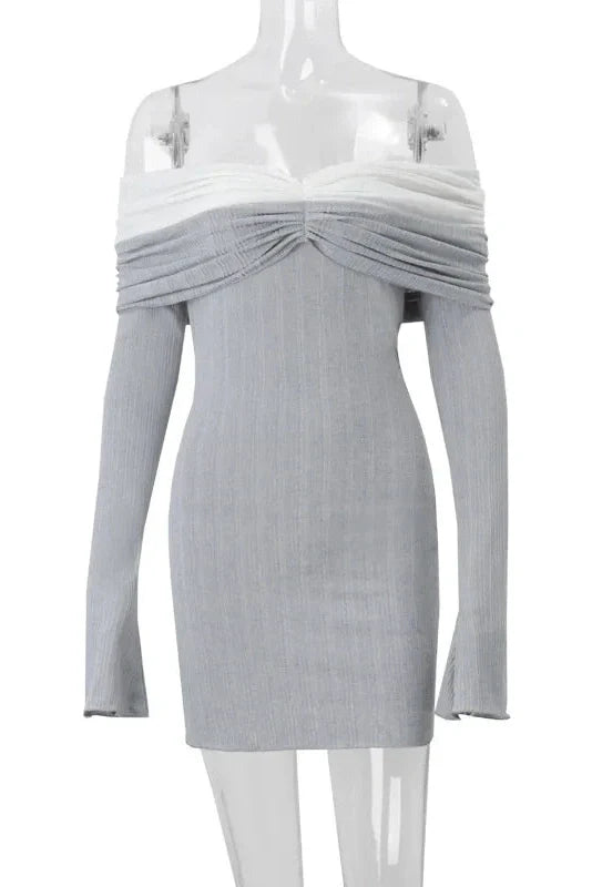 Off-Shoulder Knitted Long Sleeve Slim Backless Mini Dress