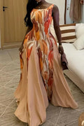 Printed High Waist Pleated Slim Sleeveless Maxi Dress