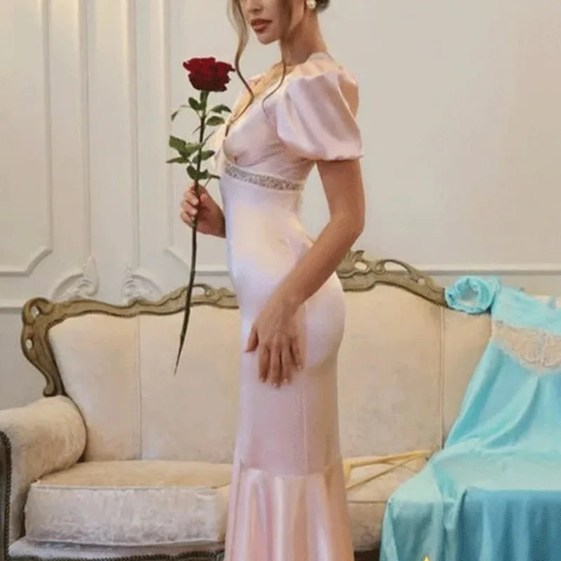 V-Neck Lace Hollow Out High Waist Patchwork Maxi Dress