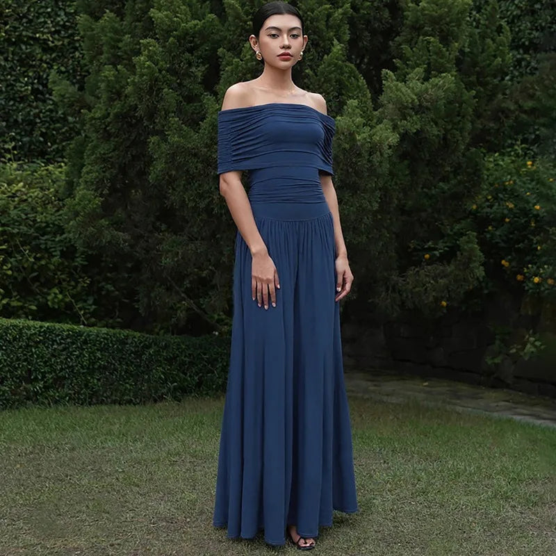 Off Shoulder Patchwork Sleeveless Slit Slim Maxi Dress