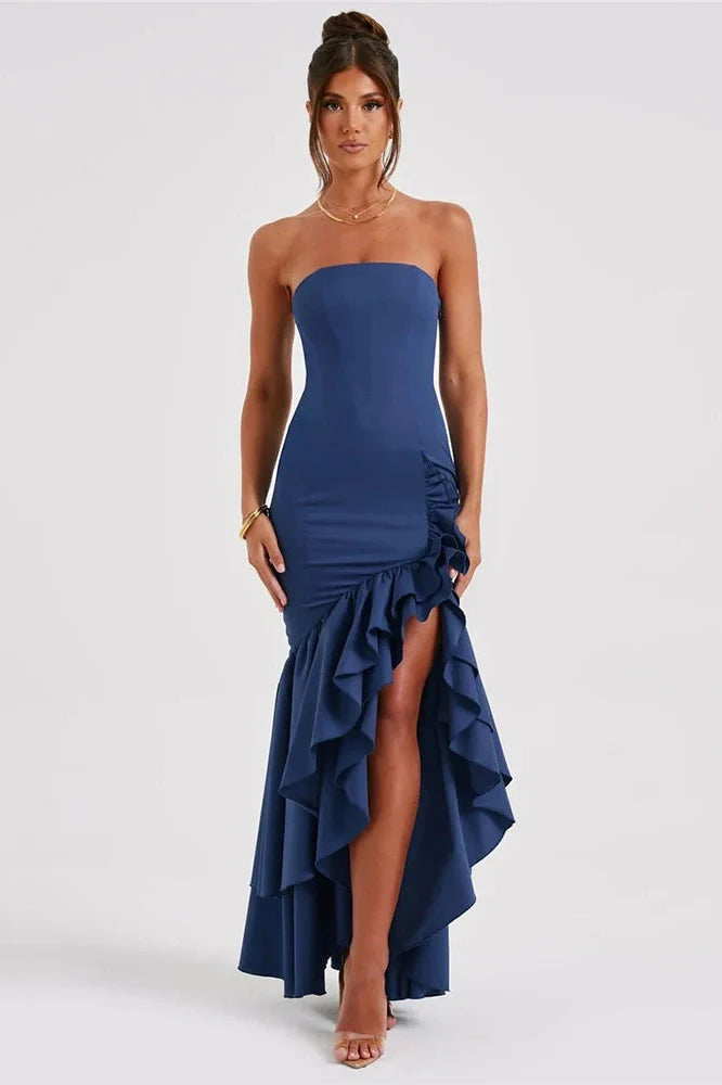 Strapless Off-shoulder Sleeveless Backless High Split Maxi Dress