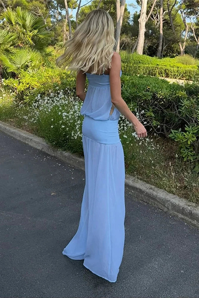 See-Through Patchwork Spaghetti Straps Maxi Dress